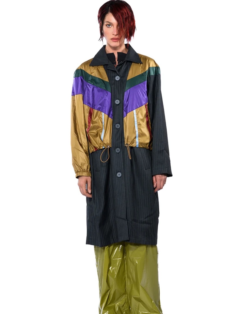 AKIRA Label She A Track Star Nylon Bomber X Pin Stripe Trench X-Large